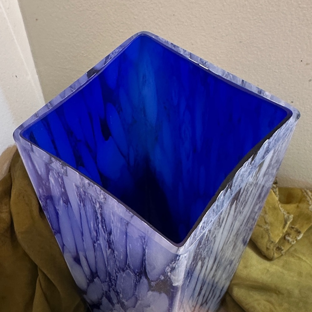 Vintage Blue and White Hand Blown Glass Vase - Picture 3 of 8